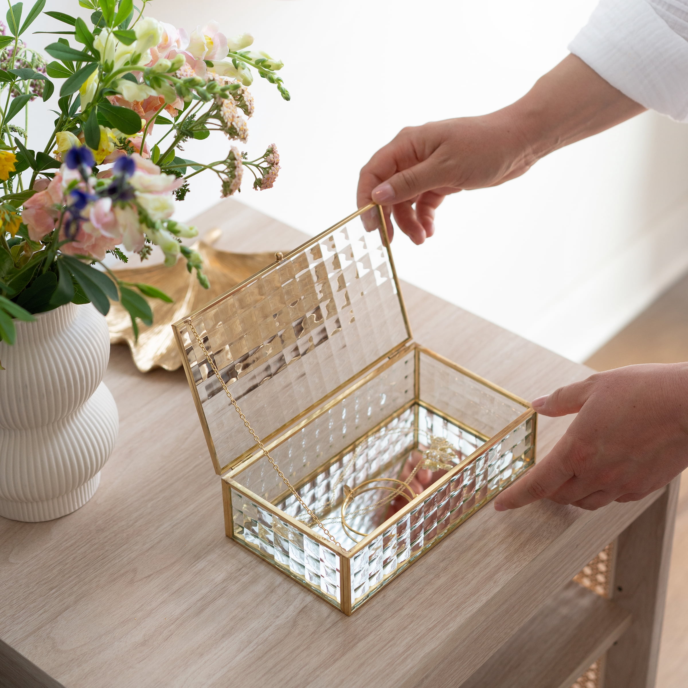 Home Decor Collection Sterling & Noble Home Textured Glass and Cooper Rectangular Tabletop Decorative Trinket Box