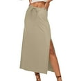 thumbnail image 4 of XIAONU Womens Skirts Elastic Waist Drawstring Long Flowy Ankle Length Skirt Linen Flared Maxi Skirt With Back Slit, 4 of 8