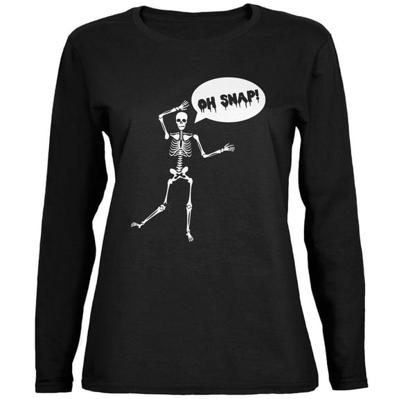 Halloween Oh Snap Skeleton Black Womens Long Sleeve T-Shirt - 2X-Large