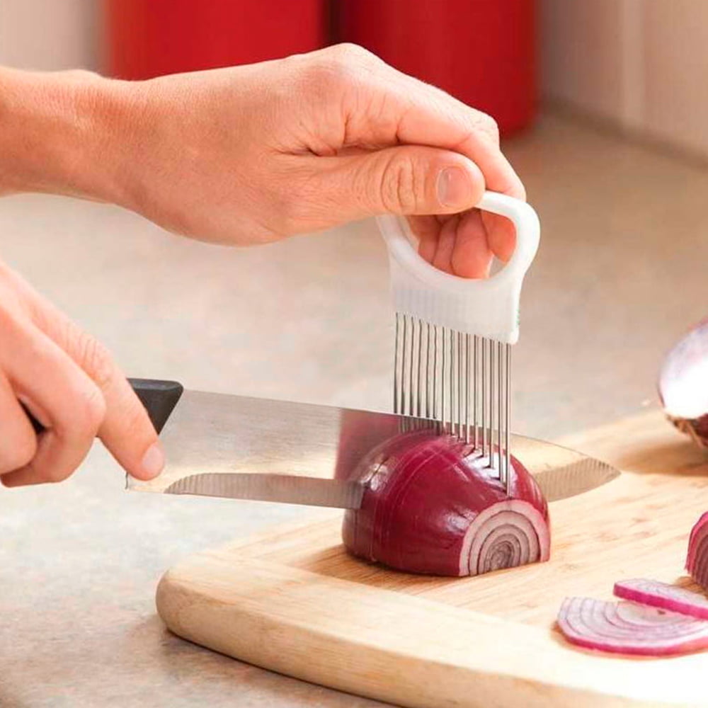 Tomato Lemon Meat Onion Cutting Tool Stainless Steel Cutting Kitchen Gadgets 1PCS Onion Holder Slicer 2PCS Finger Guard Holder Slicer Vegetable for Onion 