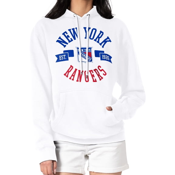Women's G-III 4Her by Carl Banks White New York Rangers City Graphic Fleece Pullover Hoodie