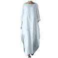 thumbnail image 2 of CHOK Robe Maxi d'Été en Coton et Lin à Manches Courtes pour Femmes, Grande Taille, Décontractée, Col Rond, Ample, Longue, 2 of 5