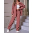 thumbnail image 2 of Womens Knit Lounge Set 2 Piece Loungewear Long Sleeve Button Jacket and Straight Pants Outfits Watermelon Red S, 2 of 5