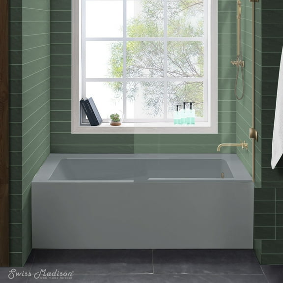 Voltaire 60" x 32" Right-Hand Drain Alcove Bathtub with Apron and Armrest in Matte Gray