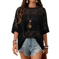 thumbnail image 2 of Gynyvoja Women'S See Through Sheer Lace Summer Tops Crew Neck Short Sleeve T-Shirts Black S, 2 of 9