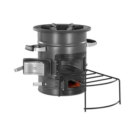Camping Rocket Stove - Wood Burning Portable Stove for Backpacking & Outdoor Cooking - SPCC Steel, Double Door, Twigs, Sticks, Charcoals - Includes Carry Bag