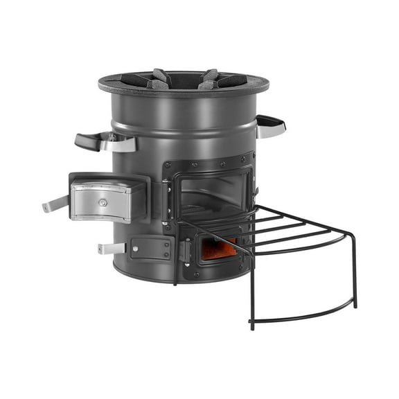 Camping Rocket Stove - Wood Burning Portable Stove for Backpacking & Outdoor Cooking - SPCC Steel, Double Door, Twigs, Sticks, Charcoals - Includes Carry Bag
