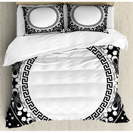 Greek Key King Size Duvet Cover Set Black And White Pattern Of