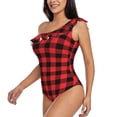 thumbnail image 2 of Haiem Buffalo Plaid Red Black Women's One Piece Swimsuits Tummy Control One Shoulder Bathing Suits Ruffle Swimwear-XX-Large, 2 of 8