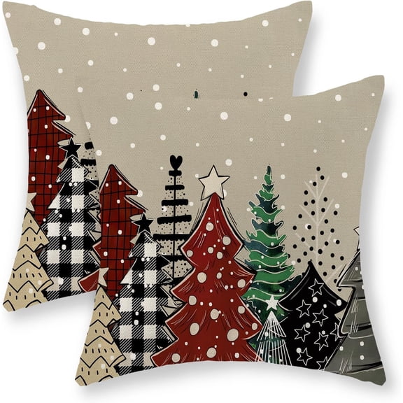 Christmas Pillow Covers 18x18 Set of 2 Colorful Christmas Tree Throw Pillows Winter Holiday Pillowcase Farmhouse Xmas Decor Outdoor Cushion Covers for Home Couch Sofa