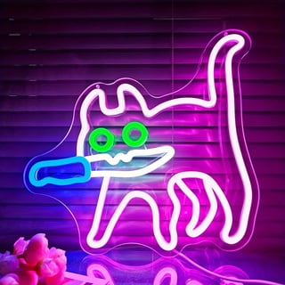 Funny Cat with Knife LED Neon Sign, Multi‑Color USB Dimmable Neon Light Sign, Clear Acrylic Backboard Neon Wall Decor for Bedroom, Game Room, Bar, Party, Aesthetic Wall Art
