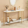 thumbnail image 3 of Oufan Console Table 2 Tier Narrow Entryway Table with Storage Shelves Faux Marble Narrow Table for Living Bedroom Hallway Office Easy Assembly, Gold, 3 of 8