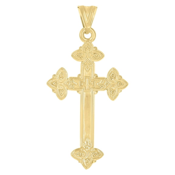 14k Yellow Gold Mens Cross Religious Charm Pendant