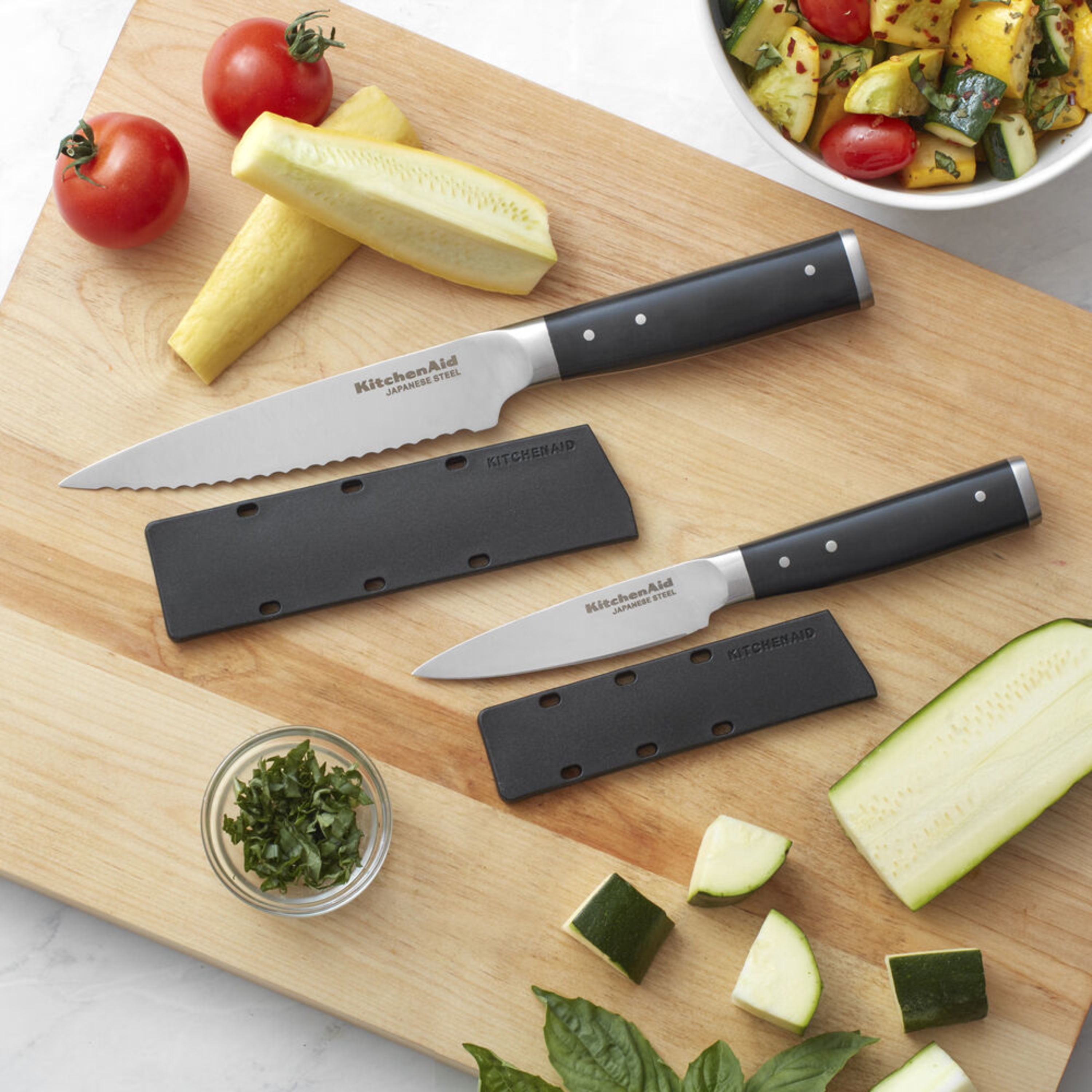 Kitchenaid Gourmet 2-piece Forged Tripe-Rivet Utility and Paring Knife Set with Blade Covers, Black