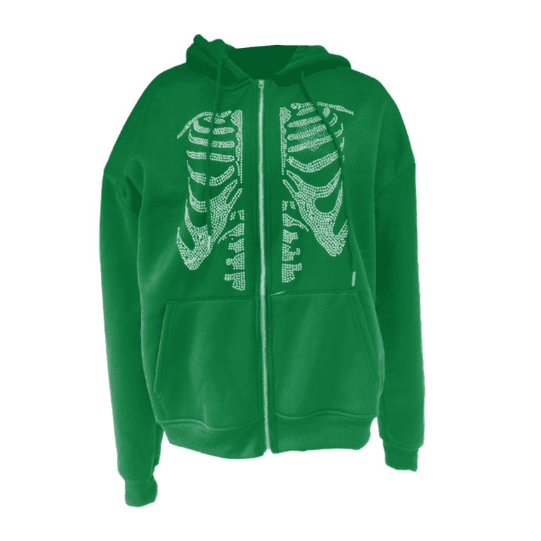 Aunavey Womens Rhinestone Skull Hoodies Pullover Skeleton Zip Up Sweatshirt Jacket Walmart
