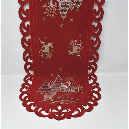 

Sinobrite H8837-14x28 14 x 28 in. Reindeer Snow House & Pine Tree Table Runner