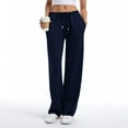 thumbnail image 6 of Mohiass Women's Wide Leg Sweatpants Straight Leg Lowrise Sweat Pants Drawstring Elastic Low Waist Pants with Pockets Navy 2XL, 6 of 8