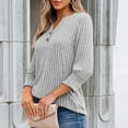 thumbnail image 4 of FAIWAD Sweaters for Women Ruffle 3/4 Sleeve V Neck Button up Dressy Casual Tops Loose Soft Ribbed Knit Clothes, 4 of 8