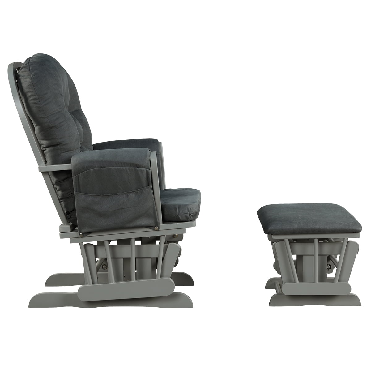 Topbuy Rocking Chair Baby Nursery Chair Glider with Ottoman &Storage Pocket Gray Finish w/ Dark Grey