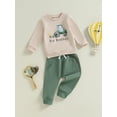 thumbnail image 5 of Elippeo Boys Autumn 2PCS Outfit Sets Long Sleeve O Neck Letter Tractor Print Tops Solid Color Pants Sets  6 12 18 24 Months 3 Years, 5 of 9