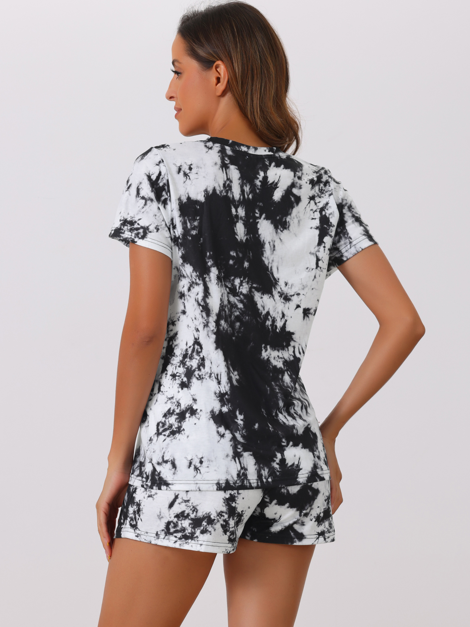 DARING DIVA Women's Tie Dye Soft Short Sleeves Pajama Sets XL Black