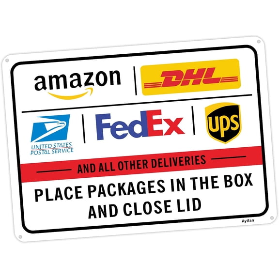 2 Pack Package Delivery Sign for Outside Porch, Delivery Instructions for FedEx UPS USPS DHL Metal Sign, 10x7" Rust Free Aluminum,Weather/Fade Resistant, Easy Mounting, Indoor/Outdoor Use