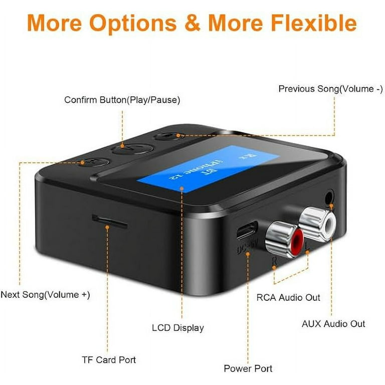 TV Bluetooth Transmitter Receiver Home Stereo Bluetooth Receiver with RCA 3.5mm AUX and Display Music Audio Adapter for Headphones Speakers Airplane Home Theater PC Car with TF card output Walmart