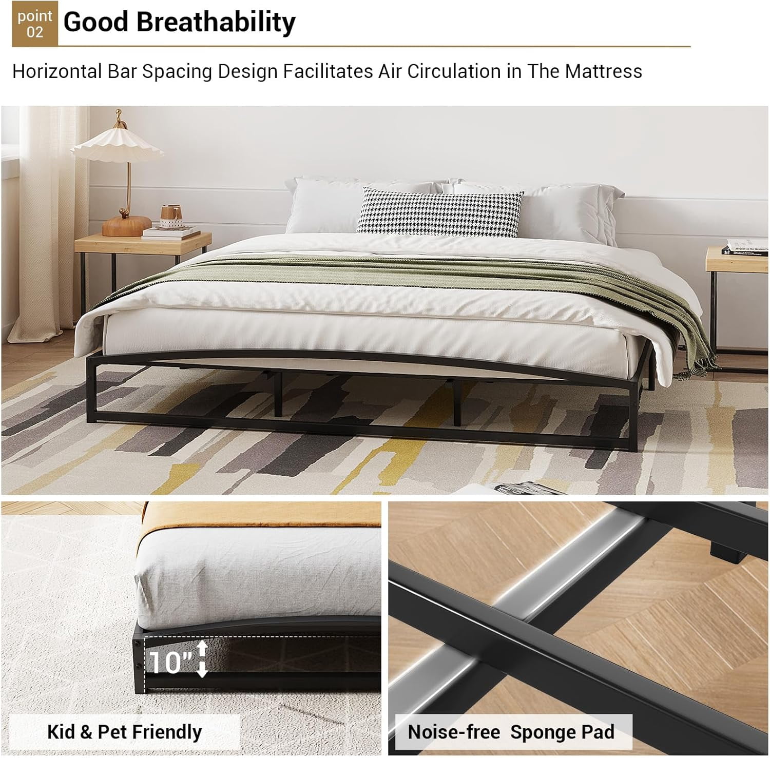 King Size Metal Bed Frame,Platform King Bed Frame with Arch Design,10 Inch Heavy Duty Strong Support Slats,Sturdy Mattress Foundation,Easy Assembly,No Box Spring Needed，Black