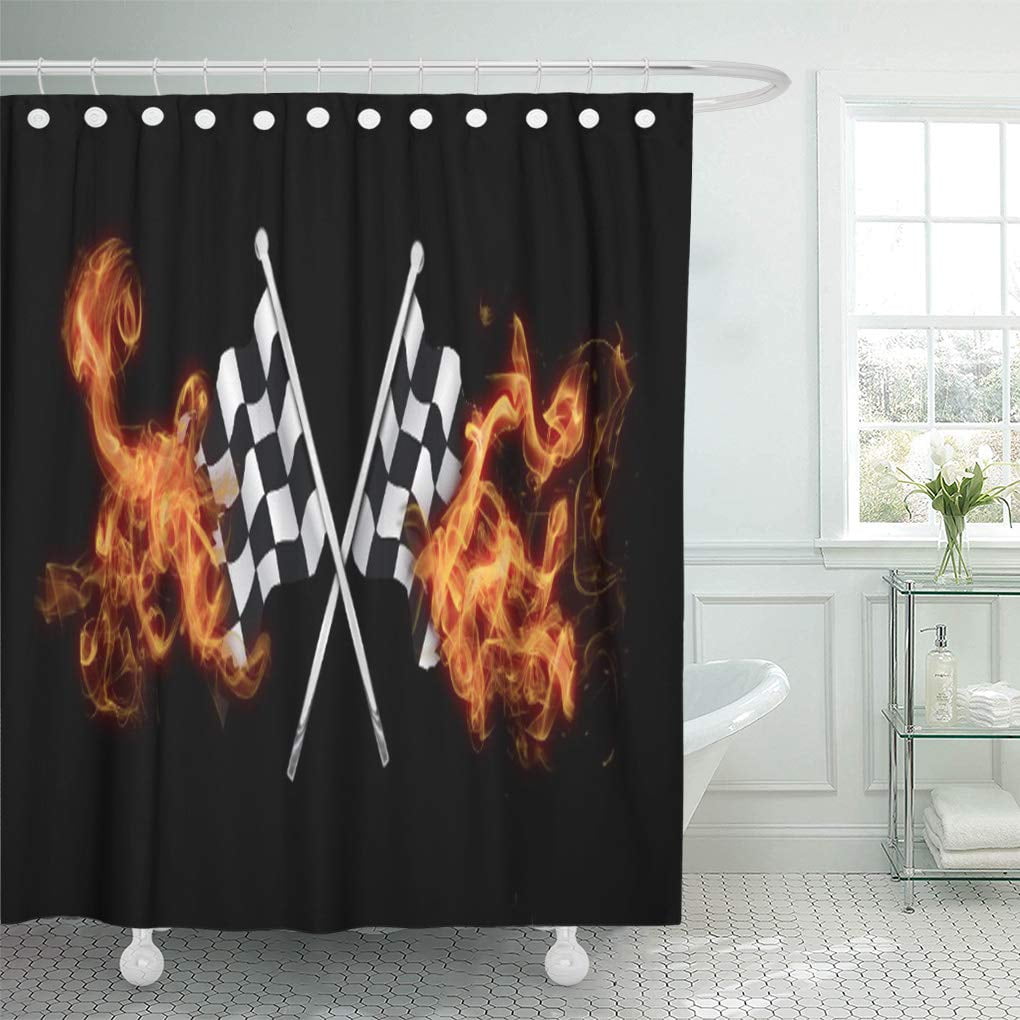 Cynlon Motocross Checkered Race Flags On Racing Auto Car Speed Bathroom Decor Bath Shower Curtain 66x72 Inch Walmart Com Walmart Com