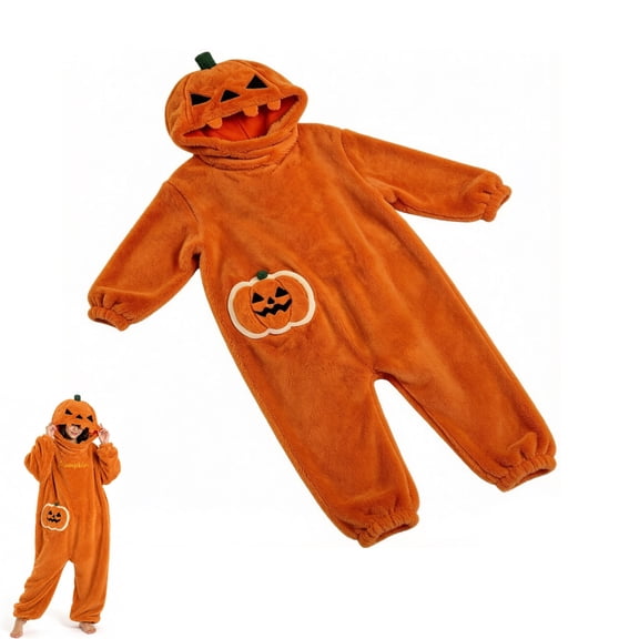 Adult Unisex Halloween Pumpkin Hooded Onesie, Oversized Fleece Plush Cosplay Pajama Jumpsuit