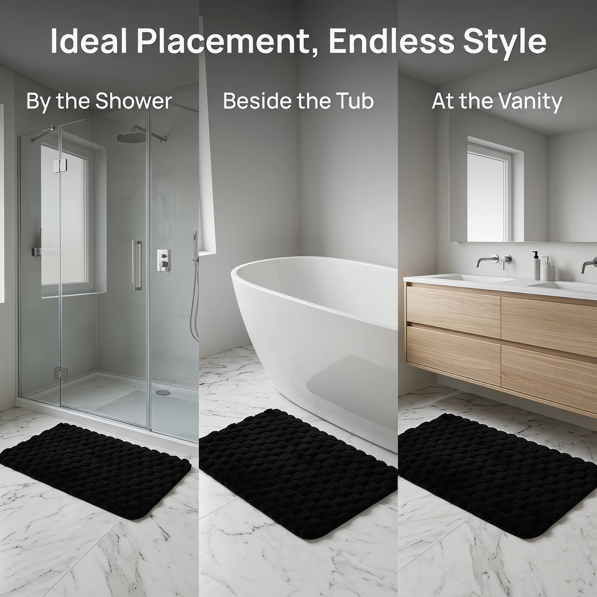 Unique Bargains Luxury Ultra Soft Absorbent Microfiber Bath Mat Non Slip Black 24" x 16"