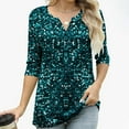 thumbnail image 5 of Women's V-Neck Button Front Three Quarter Sleeve Raglan T-Shirt Loose Comfortable Top, 5 of 8