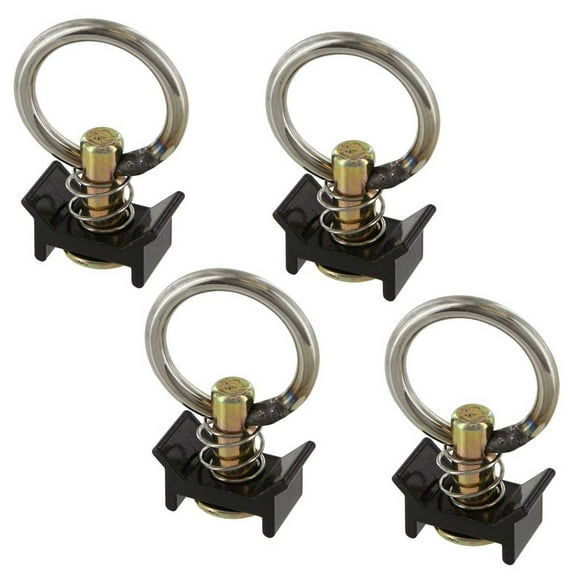 US Cargo Control Single Stud Fitting for L Track (4 Pack) 4,000 Pounds Break Strength, Stainless Steel Round Ring, Spring Loaded in Aluminum Keeper, 360 Degree Round Ring Rotation - Black