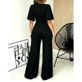 thumbnail image 4 of CHICME Jumpsuits for Women Crew Neck Short Sleeve Waist Metal Decor Wide Leg Dressy Casual Womens Jumpsuit with Pockets Black-L, 4 of 9