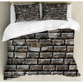 thumbnail image 1 of Cobblestone King Size Duvet Cover Set, Stained Rectangular Pavement Stones and Decayed Brick Tiles, Decorative 3 Piece Bedding Set with 2 Pillow Shams, Dark Grey Ivory and Taupe, by Ambesonne, 1 of 3