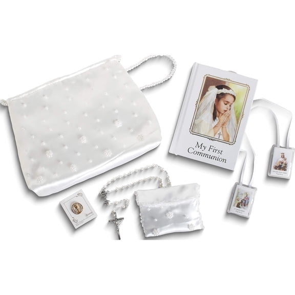 Fashion First Communion Girl Six Piece White Purse Set (6.5 X 5.5) Made In Taiwan gp877