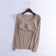 thumbnail image 4 of Pijama de manga larga para mujer, ropa de casa de color con almohadillas para el pecho, camiseta de manga larga, cómoda base para uso externo, pijama de cuello redondo para mujer., 4 of 7