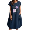 thumbnail image 1 of Vestido estampado de cuello redondo de manga corta de color sólido para mujer con bolsillos Vestido a media pierna Pompotops  ghjkhdj13257, 1 of 4