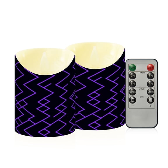 Neon Purple Wave Flameless Candles 2 PCS with Remote Realistic Moving Flame LED Tapered Pillar Set for Home Decor