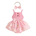 thumbnail image 3 of RMGVDSD Baby Girl Clothes Girls Sleeveless Romper Plaid Dress Floral Bowknot Ribbed Bodysuit Onesie Headband Set Summer Outfit 12-18 Months, 3 of 6