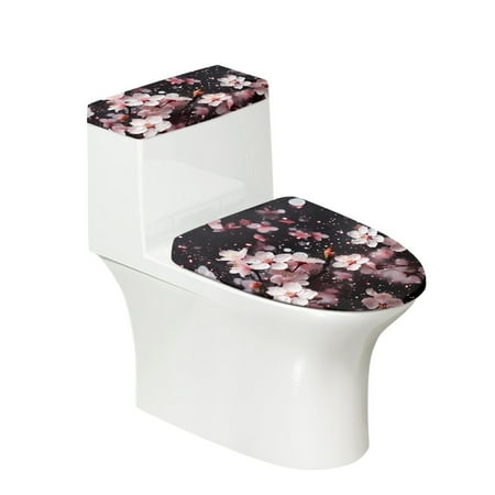 HELLHERO Flowers Toilet Lid Dust Cover Set Elastic Edge & Dustproof Toilet Seat Cover Replacement Elastic Installation Set of 2
