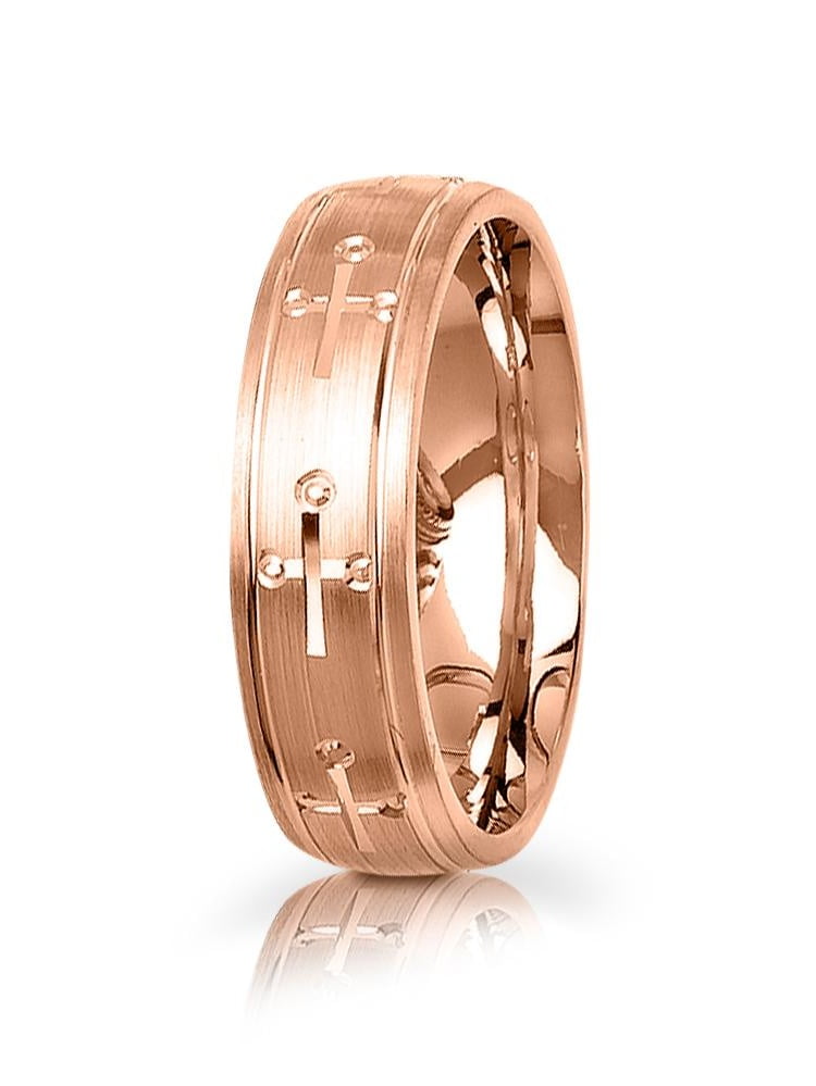 ODerya 14k Rose Gold Religious Christian Cross Wedding Ring 6mm