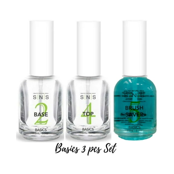 SNS Bases&Sealers - Basics 3 pcs Set - #2 Base Coat,#4 Top Coat, # 5 Brush Saver ( 0.5 each )