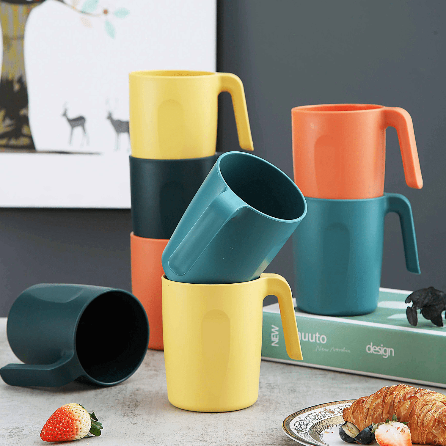  Kurala Coffee Mugs Set of 5, Plastic Coffee Cups Set, 10 Ounce  Unbreakable Coffee Mug Plastic with Handle, 3 Basic Colors, Reusable  Plastic Mug Dishwasher Safe : Home & Kitchen