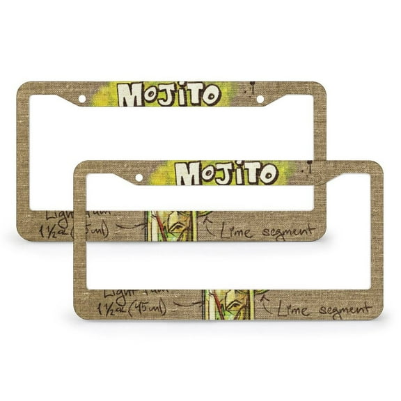 Mojito License Plate Cover 2 Pcs Set Summer Cocktail Menu Car Accessories for US Standard Vehicles for Women Men 2 Holes Aluminum License Plate Frame