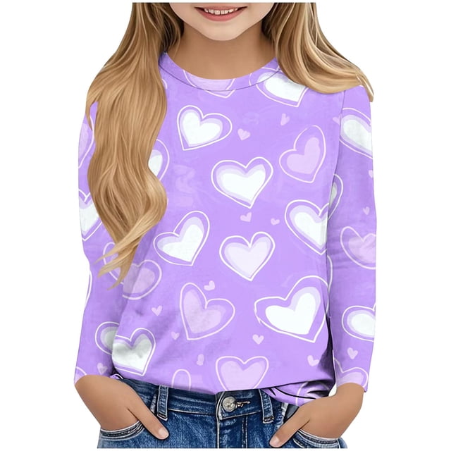 Blusas y camisas de manga larga con cuello redondo Camisas con estampados de manga larga Cuello redondo lindo Blusas casuales elegantes Ropa Camisas de cuello redondo Niña Top de poliéster