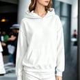 thumbnail image 2 of Trendfront Womens Studded Hoodies Solid Long Sleeve Hooded Sweatshirt Kangaroo Pocket Drop Shoulder Ribbed Casual Pullover Top, 2 of 6