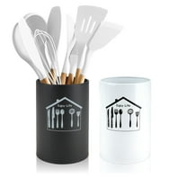 WSNIJFU 2Pcs Kitchen Chopstick Holder Stainless Steel Utensil Holder Utensil Spoon Fork Storage Cylinder Easy Storage Quick Access, Black & White