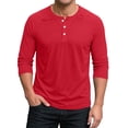 thumbnail image 3 of Men's Solid Color 3/4 Sleeve Button Up Henley Baseball Shirts, Soft Cotton Athletic Sport Jersey Casual Daily Wear Tops Red 2XL, 3 of 8