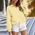 thumbnail image 2 of Women's Striped Quarter Zip Sweatshirts Turtleneck Long Sleeve Oversized Sweaters Pullover Fashion Fall Tops Outfit (2XL, Yellow), 2 of 5